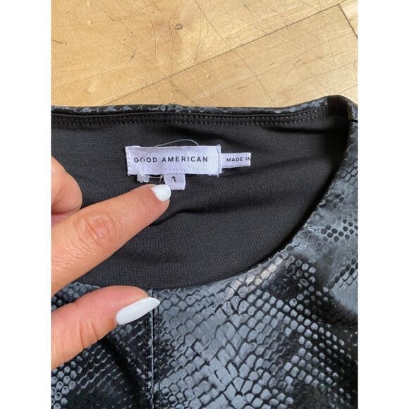 GOOD American BNWOT Womens Black Snakeskin Bodysuit Long Sleeve Thong Back - Picture 4 of 8